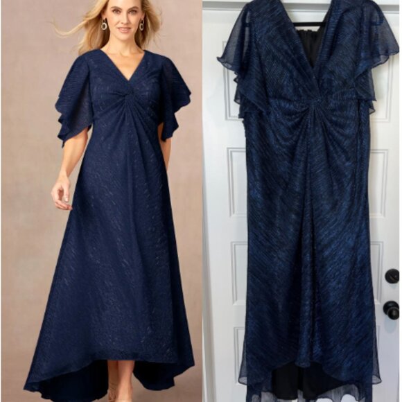 Azazie Mollina A-Line Ruffle Flutter Sleeve Metallic Mesh Dress, Size 26 - Picture 1 of 9